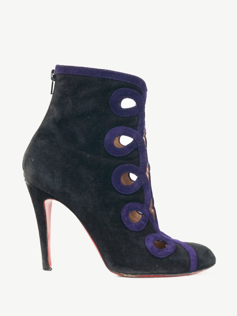 Christian Louboutin Et Trott 100 Black & Violette Veau Velours Booties